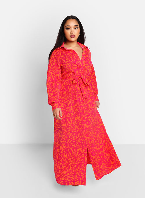 Davina Floral Print Oversized Maxi Button Down Dress