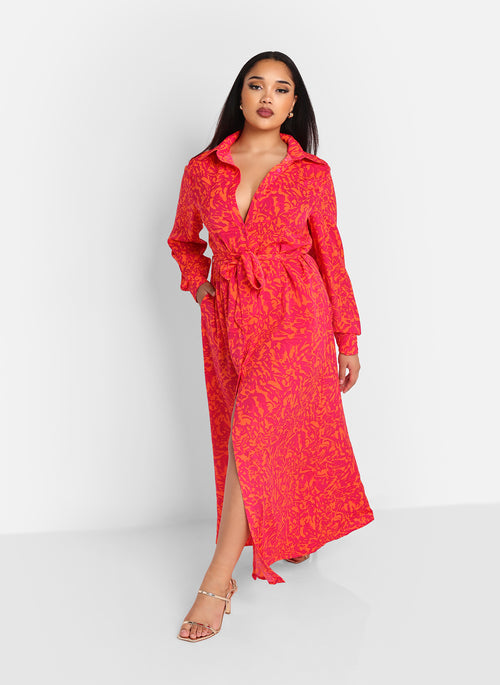 Davina Floral Print Oversized Maxi Button Down Dress