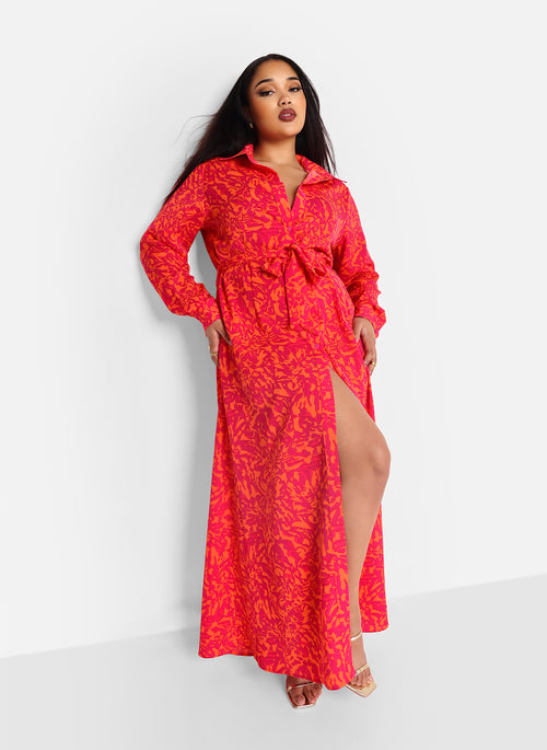 Davina Floral Print Oversized Maxi Button Down Dress