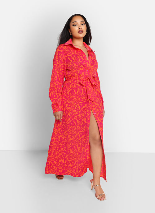 Davina Floral Print Oversized Maxi Button Down Dress