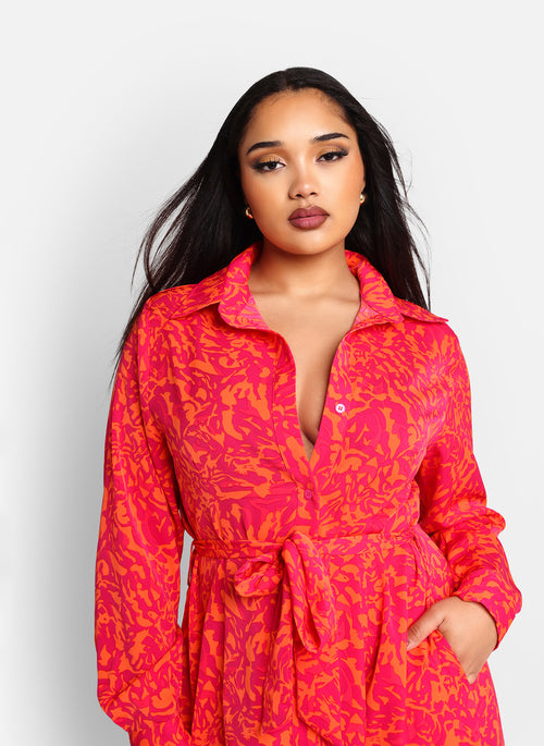 Davina Floral Print Oversized Maxi Button Down Dress