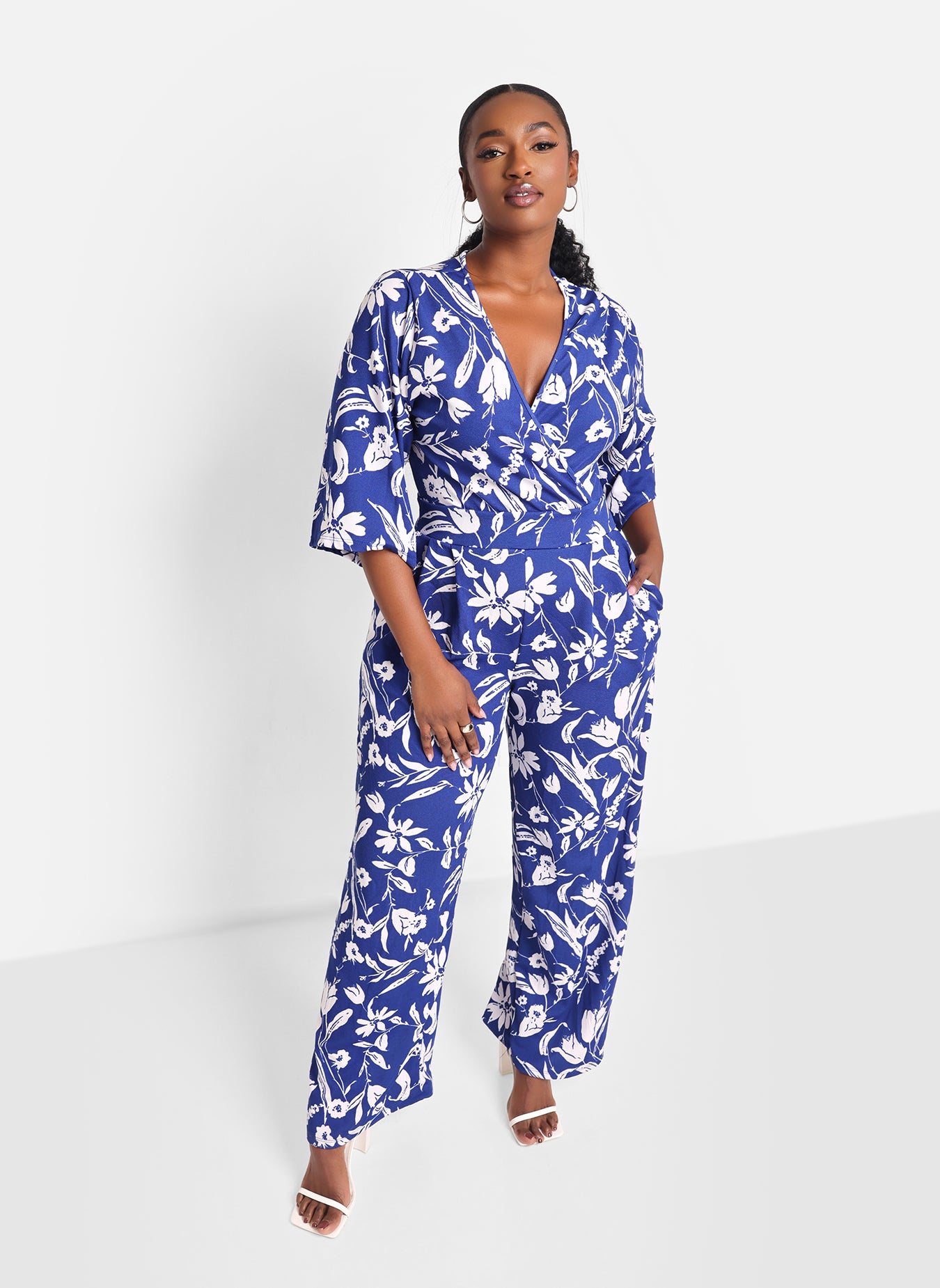 Delphine Floral Flare Sleeve Jumpsuit - Navy
