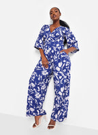 Delphine Floral Flare Sleeve Jumpsuit - Navy