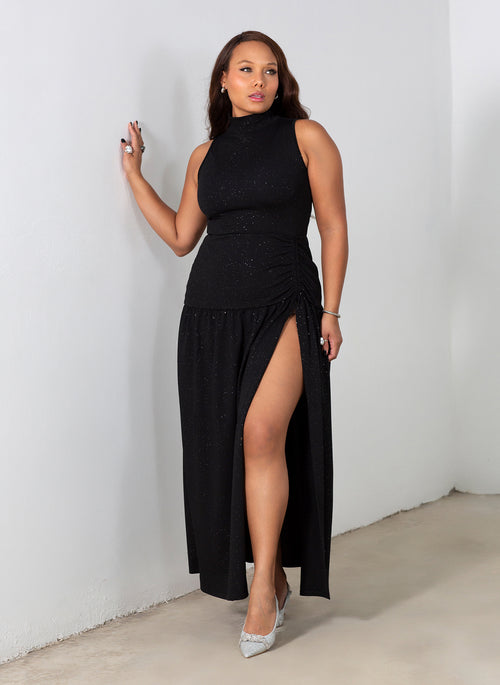 Denise High Slit Shiny Maxi Gown