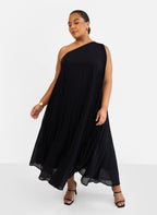 Desiree Chiffon Pleated One Shoulder Maxi Shift Dress