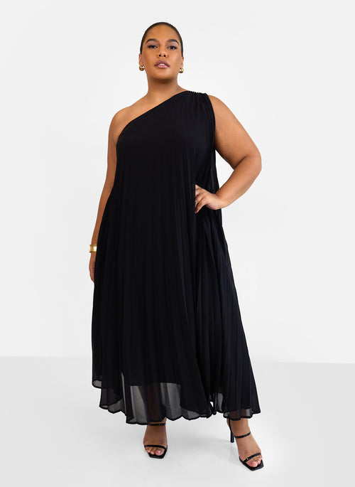 Desiree Chiffon Pleated One Shoulder Maxi Shift Dress