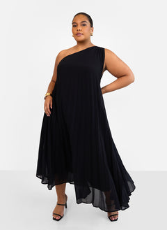 Desiree Chiffon Pleated One Shoulder Maxi Shift Dress