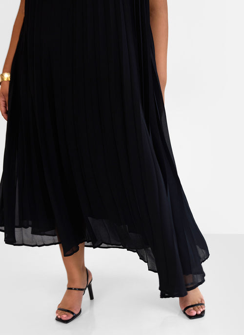 Desiree Chiffon Pleated One Shoulder Maxi Shift Dress