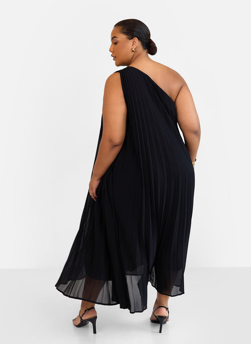 Desiree Chiffon Pleated One Shoulder Maxi Shift Dress