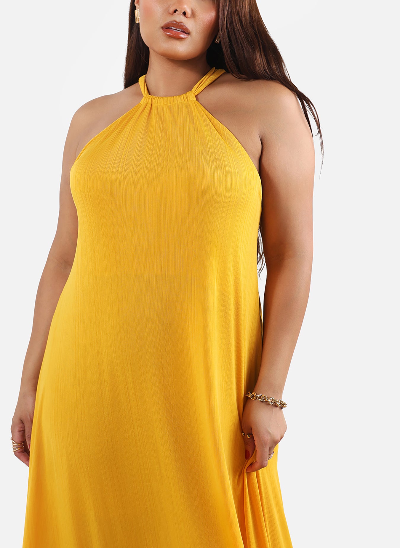 Donna High Neck Semi-Sheer Maxi Dress