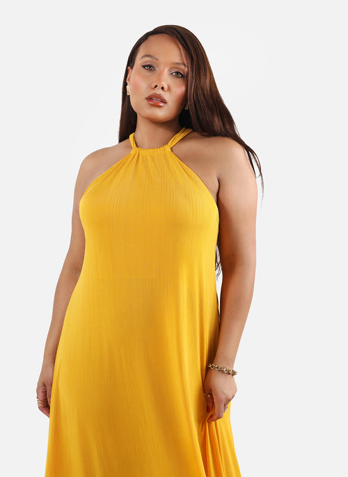 Donna High Neck Semi-Sheer Maxi Dress