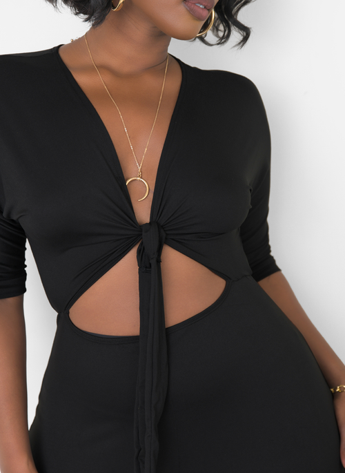 Meet Me Front Tie ¾ Sleeve Jumpsuit