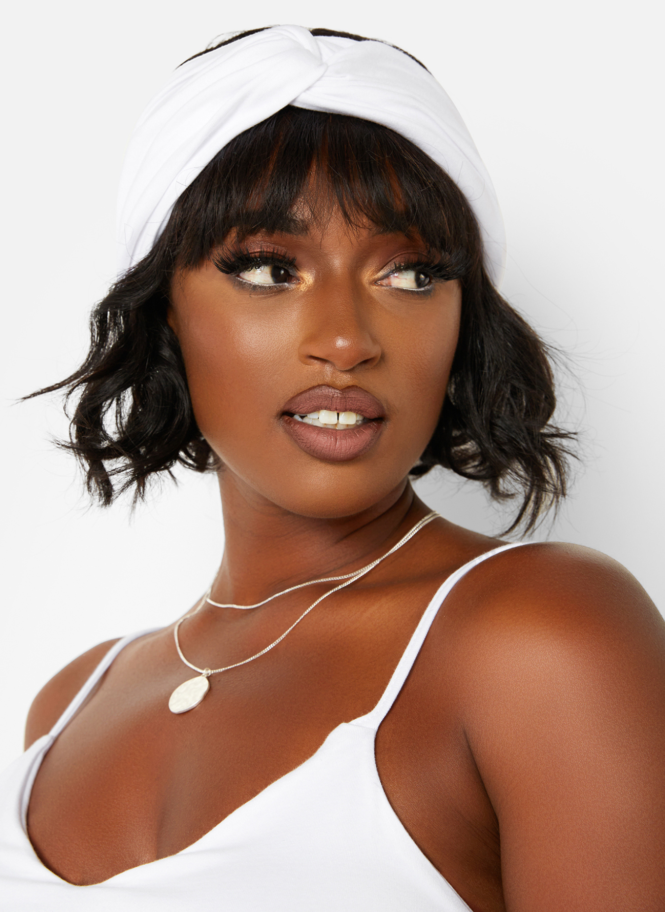 Ms Classic V Neck Mini Skater Dress W. Turban - White