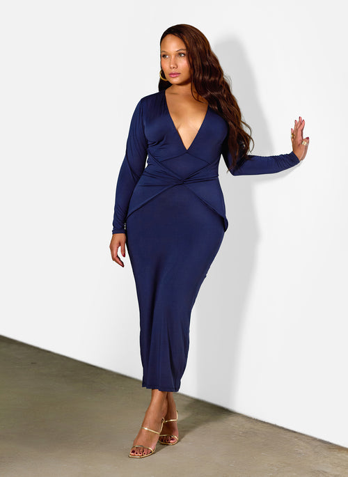 Eloise Deep Plunge Knotted Maxi Dress