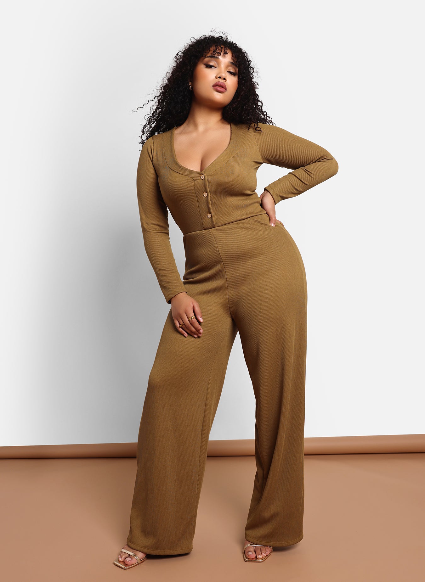 Ribbed Button Jumpsuit Selling Clearance