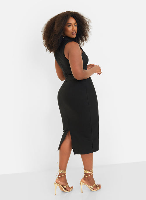 Esme Bandage High Neck Midi Bodycon Dress - Black