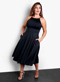 All In High Neck Midi Dress w. Pockets