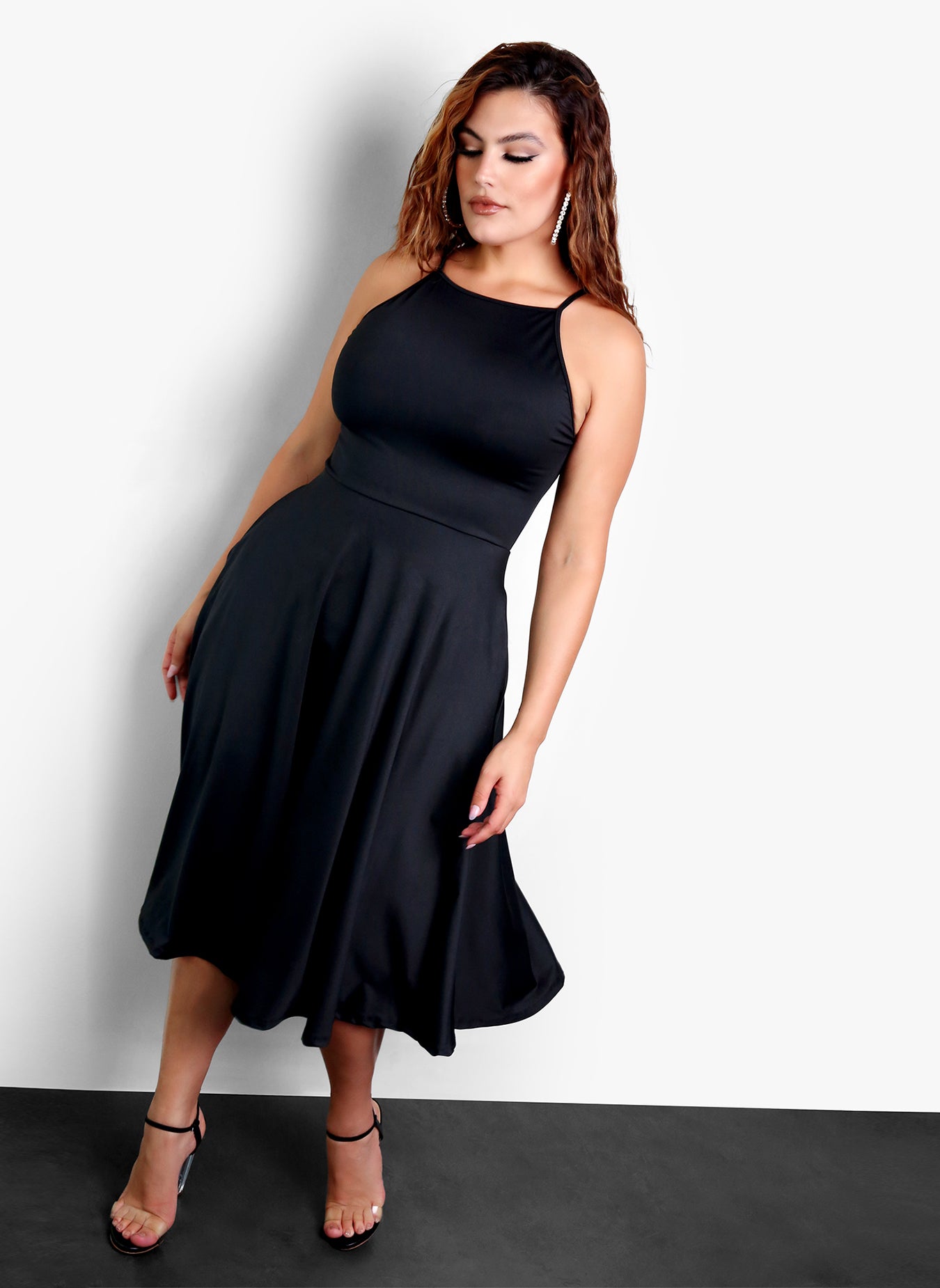 All In High Neck Midi Dress w. Pockets