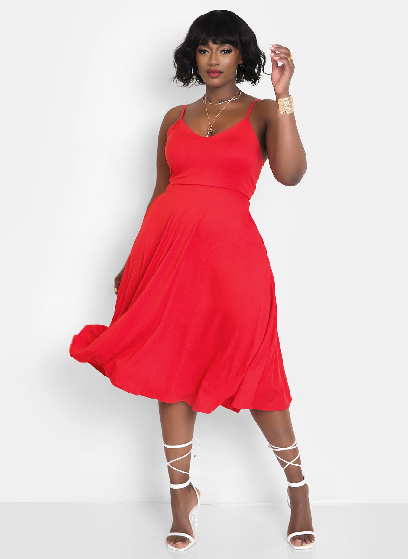 I Don't Think So Strappy Skater Midi Dress w. Pockets - Red