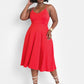 I Don't Think So Strappy Skater Midi Dress w. Pockets - Red