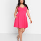 Essential V Neck Strappy Mini Skater Dress W. Pockets - Fuchsia