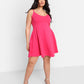 Essential V Neck Strappy Mini Skater Dress W. Pockets - Fuchsia
