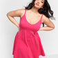 Essential V Neck Strappy Mini Skater Dress W. Pockets - Fuchsia