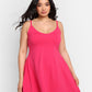 Essential V Neck Strappy Mini Skater Dress W. Pockets - Fuchsia