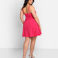Essential V Neck Strappy Mini Skater Dress W. Pockets - Fuchsia