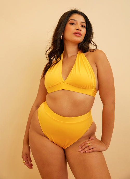 Essential Full Coverage Halter Swim Top - Yellow