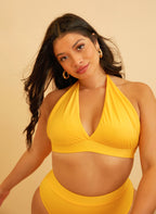 Essential Full Coverage Halter Swim Top - Yellow