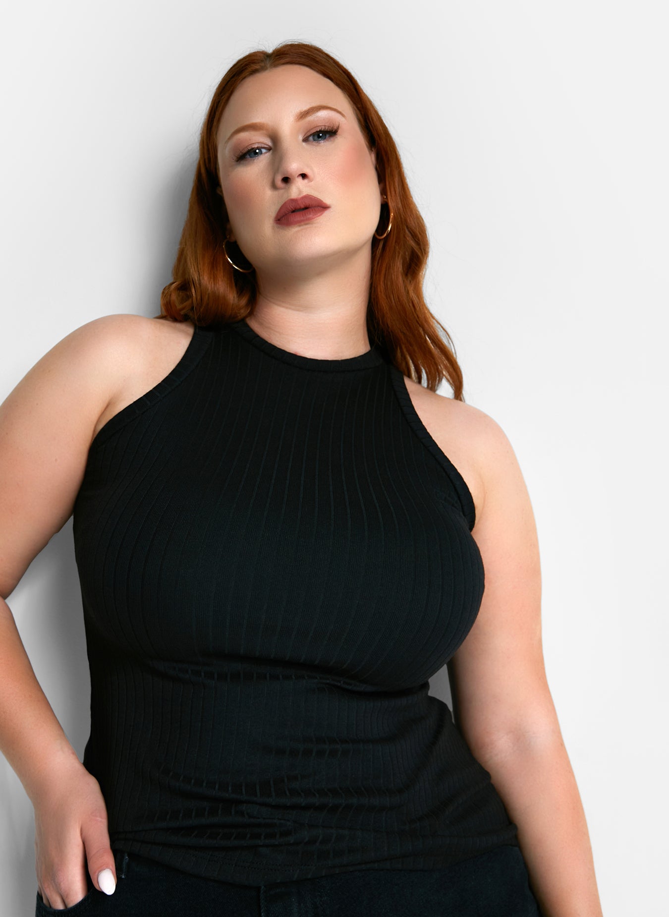 Essential Ribbed High Neck Full Length Top - Black