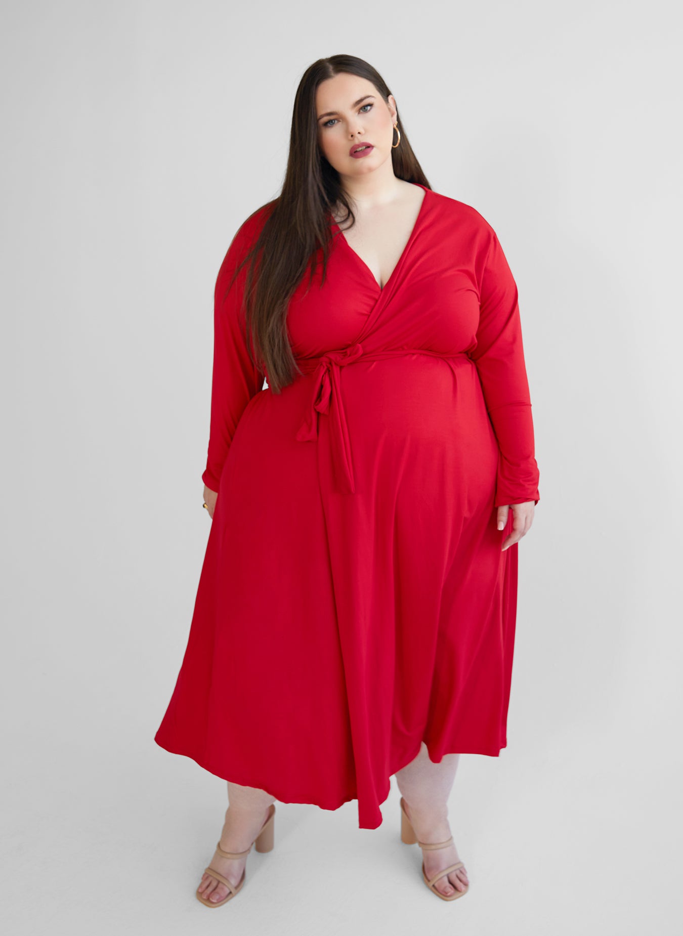 Essential Long Sleeve Midi Wrap Dress