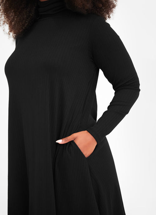 Essential Ribbed Turtleneck Mini Skater Dress