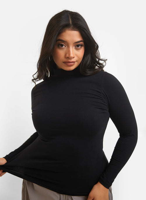 Essential Turtleneck Top - Black