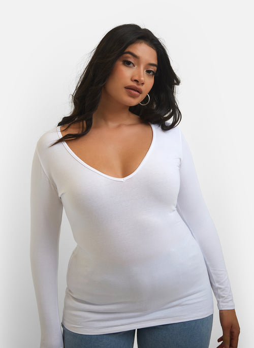 Essential V- Neck Top - White