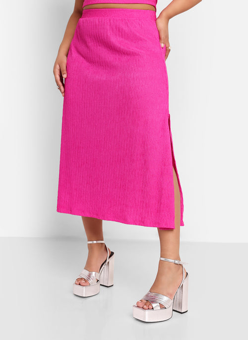 Fabiola Textured Midi Slip Skirt W. Slit