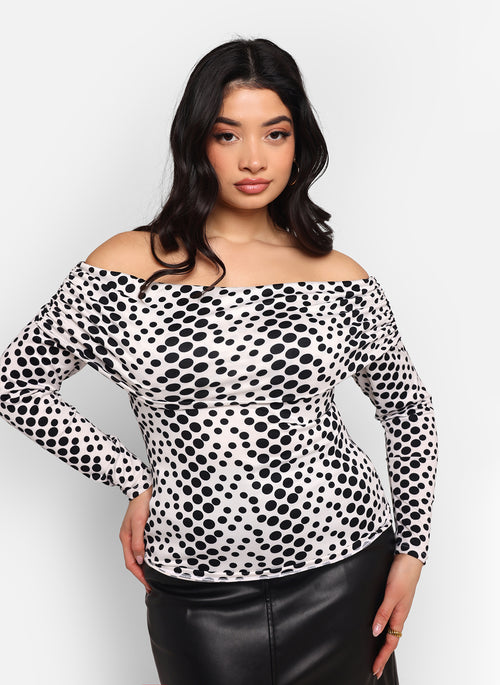 Gabby Polka Dot Overlay Long Sleeve Top