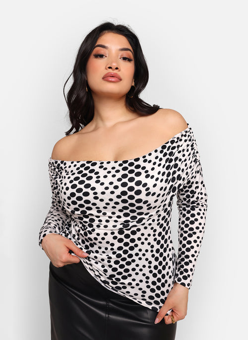 Gabby Polka Dot Overlay Long Sleeve Top