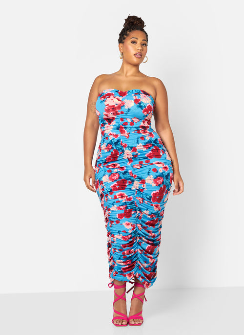 Gianna Floral Ruched Bodycon Maxi Dress