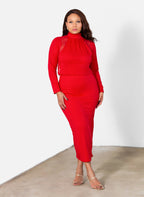 Grace Mesh Overlay Bodycon Midi Dress