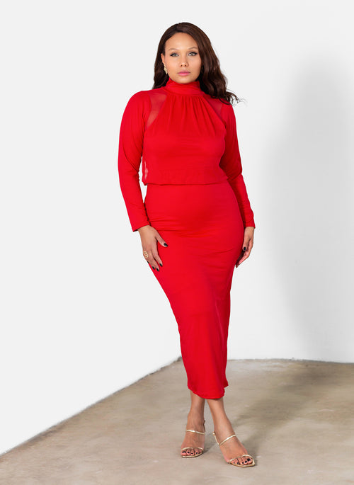 Grace Mesh Overlay Bodycon Midi Dress