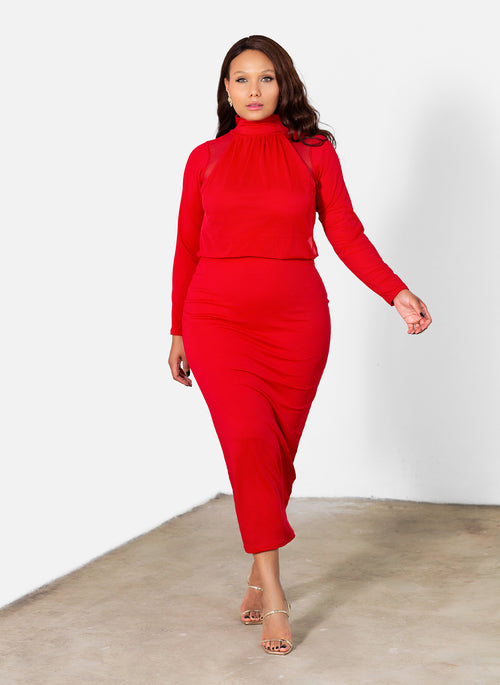 Grace Mesh Overlay Bodycon Midi Dress