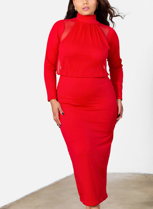 Grace Mesh Overlay Bodycon Midi Dress