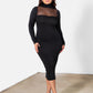 Hannah Sparkling Bodycon Midi Dress w. Mesh Neckline