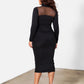 Hannah Sparkling Bodycon Midi Dress w. Mesh Neckline