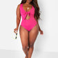 Happy Hour Tie Front Keyhole Swimsuit - Fuchsia
