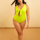 Happy Hour Tie Front Keyhole Swimsuit - Neon Yellow