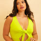 Happy Hour Tie Front Keyhole Swimsuit - Neon Yellow