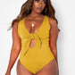 Happy Hour Tie Front Keyhole Swimsuit - Mustard